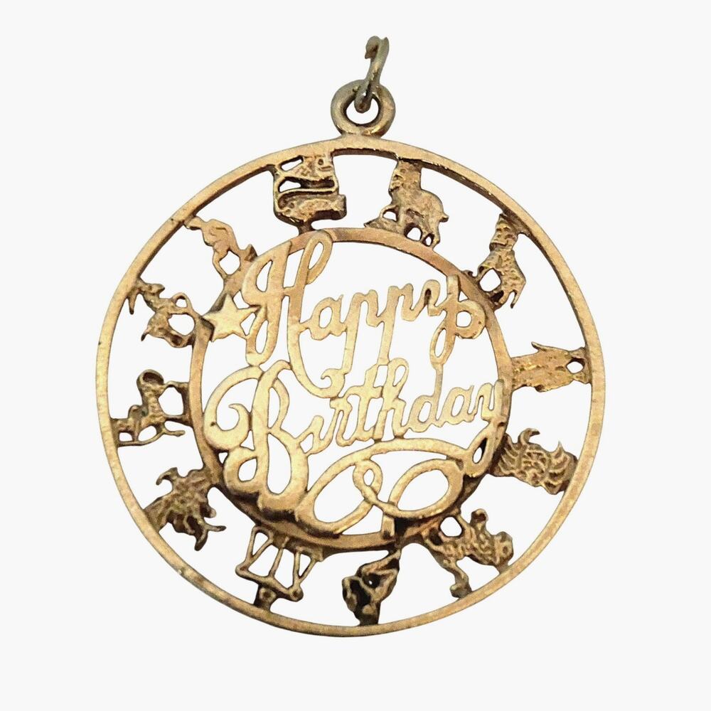 Vintage 14K Gold Happy Birthday Zodiac Charm Pendant 8g A.C.